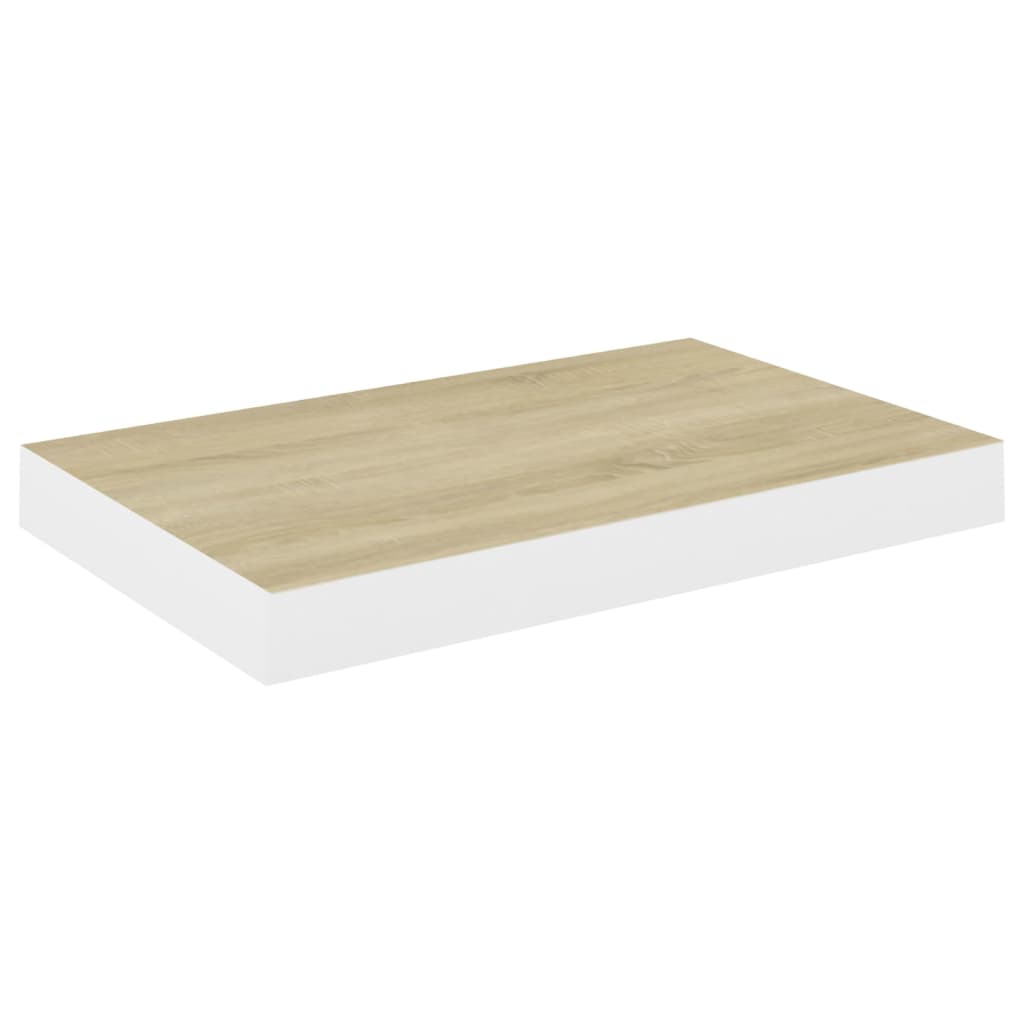 Raft de perete suspendat, alb si stejar, 40x23x3,8 cm, MDF 326570