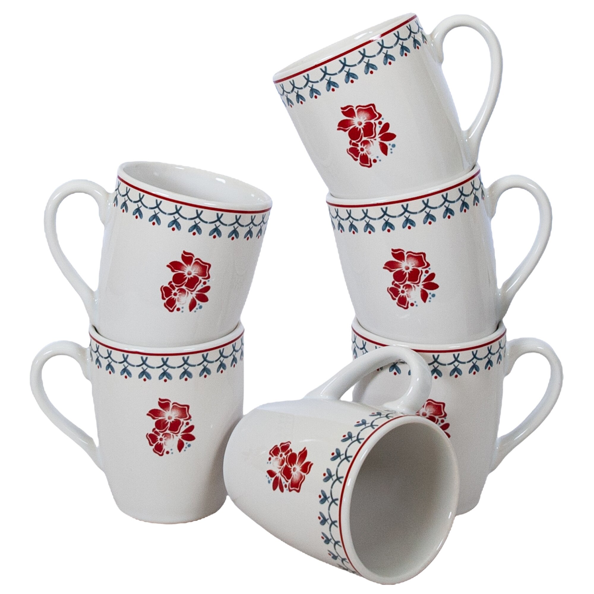 Set 6 cani , Cesiro, 300 ml, Alb arctic cu descor floare