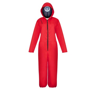 Costum pentru copii, Jocul Calamarului, Cerc, marimea M, 110-120 cm, rosu, masca inclusa Costum pentru copii, Jocul Calamarului, Cerc, marimea M, 110-120 cm, rosu, masca inclusa