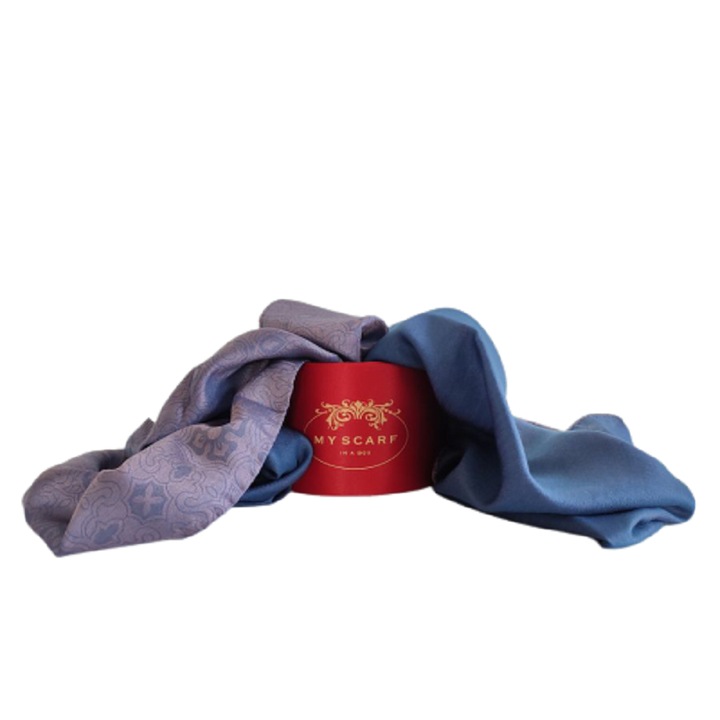 Fular de lux Masterpiece Collection, Botticelli, unisex, mov/albastru