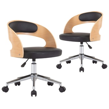 Set scaune pivotante de masa, 2 buc negru, lemn curbat si piele eco 3054917 Set scaune pivotante de masa, 2 buc negru, lemn curbat si piele eco 3054917