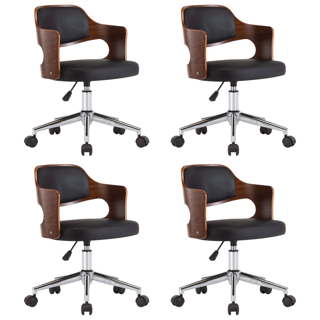 Set scaune pivotante de masa, 4 buc negru, lemn curbat si piele eco 3054927