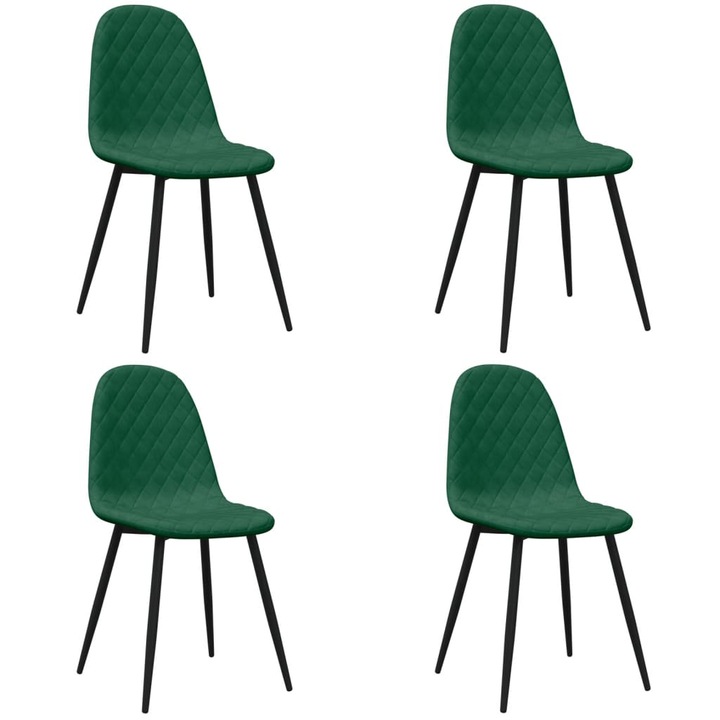 Set scaune de bucatarie vidaXL, 4 buc., verde inchis, catifea, 45 x 53.5 x 83 cm, 15.7 kg
