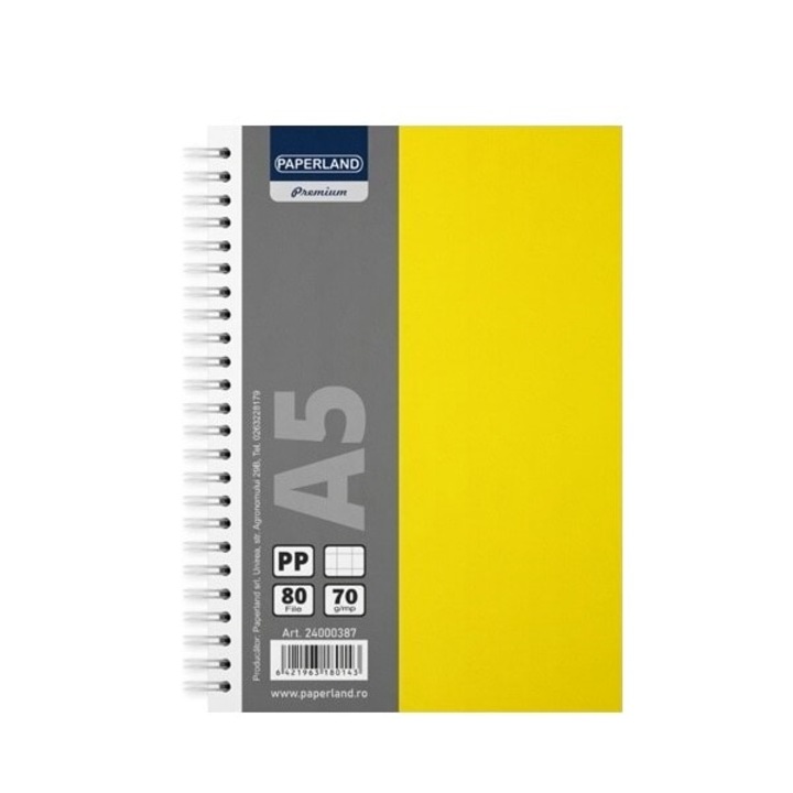 Caiet scolar A5, PAPERLAND, 80 file, matematica, cu spira metalica, coperti plastic color