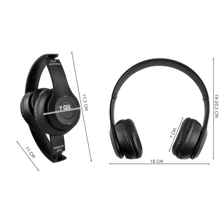 Casti wireless, Fm Radio, Microfon incorporat, Port Micro SD, Pliabile, Negru