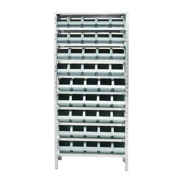 Raft accesorizat cu 45 cutii plastic de depozitare 310/930/2000mm Raft accesorizat cu 45 cutii plastic de depozitare 310/930/2000mm