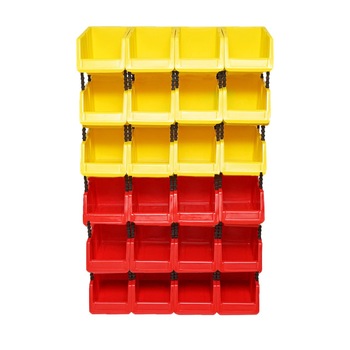 Stand cu 24 cutii pentru depozitare / organizare, cutie din plastic rosie, galbena,700/300/1150mm Stand cu 24 cutii pentru depozitare / organizare, cutie din plastic rosie, galbena,700/300/1150mm
