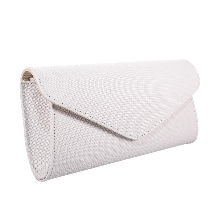 Елегантен плик Magazinul De Genti, естествена кожа, геометричен принт, бял