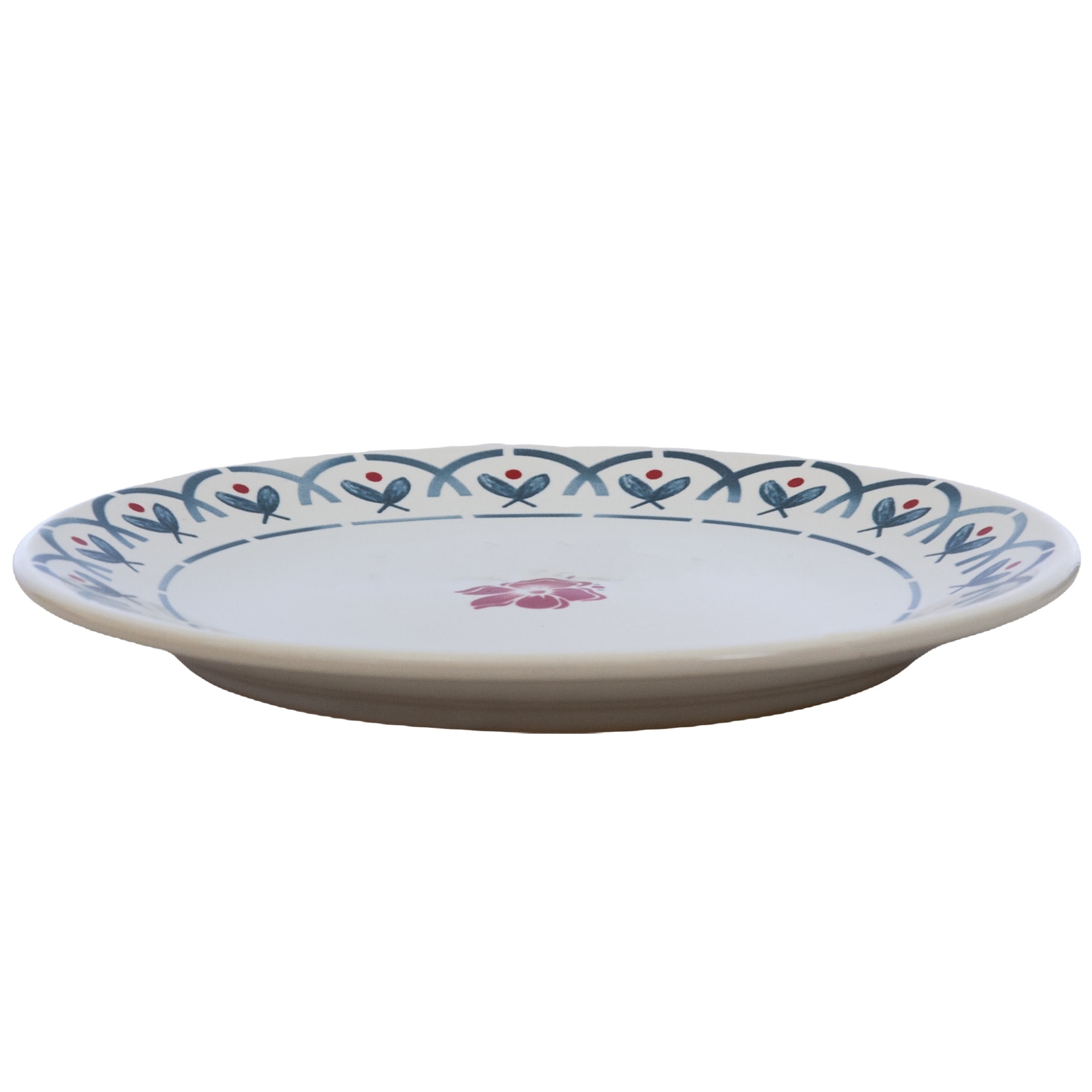 Farfurie desert, Cesiro, Ø 20 cm, Alb Pur cu decor floare rosie si margine decorata cu gri