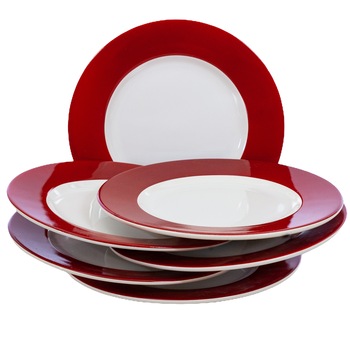 Set 6 farfurii desert, Cesiro, Ø 20 cm, Alb Pur cu banda Rosie la Margine Set 6 farfurii desert, Cesiro, Ø 20 cm, Alb Pur cu banda Rosie la Margine