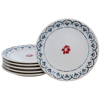 Set 6 farfurii desert, Cesiro, Ø 20 cm, Alb Pur cu decor floare rosie si margine decorata cu gri Set 6 farfurii desert, Cesiro, Ø 20 cm, Alb Pur cu decor floare rosie si margine decorata cu gri