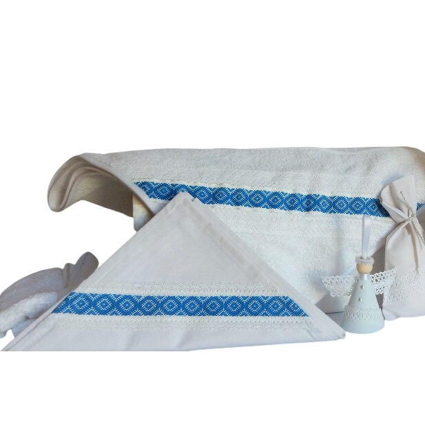 Set botez unicat alb traditional 7 piese- Trusou biserica Traditie Albastra- Odorul Mamei