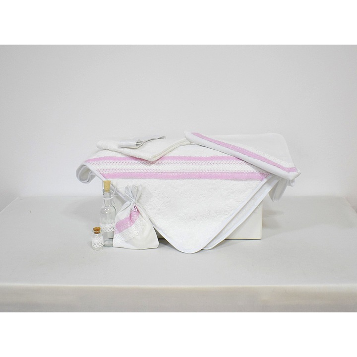 Set botez unicat alb 7 piese- Trusou biserica Roz Discret- Odorul Mamei