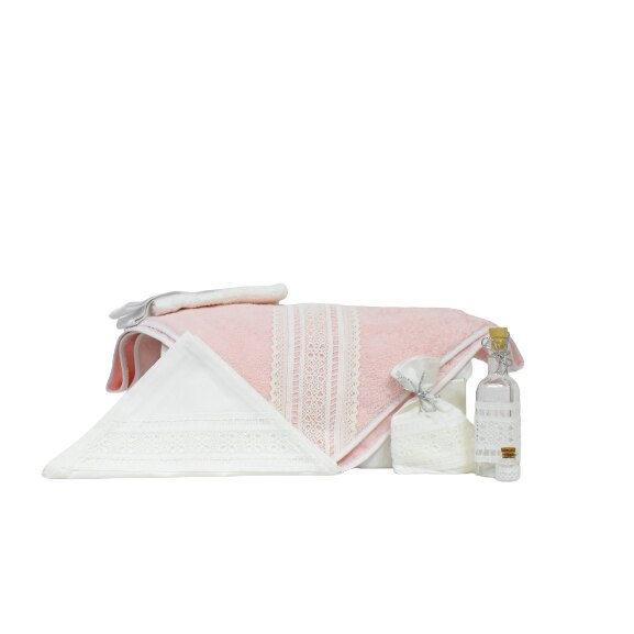 Set botez unicat roz 7 piese- Trusou biserica Dantela cu Inimi- Odorul Mamei