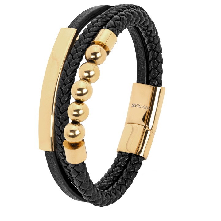 Férfi Bőr Karkötő, Pearl, Aranyszín