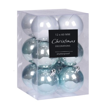 Set 12. buc glob de craciun alb/turcoaz, 6 cm, Koopman Set 12. buc glob de craciun alb/turcoaz, 6 cm, Koopman