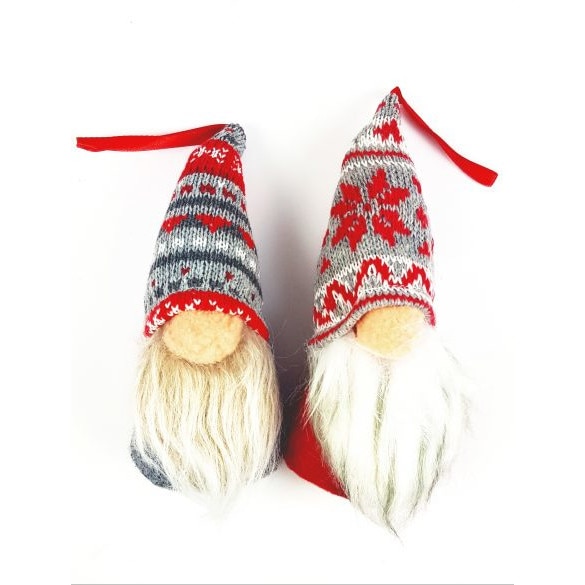 Set Ornament brad 2 Pitici Barba Lunga Rosu Gri 16cm