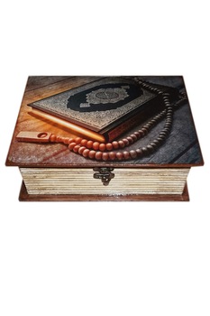 Cutie de bijuterii tip carte decorata si pictata manual prin tehnici mixte, Serena, Coran Cutie de bijuterii tip carte decorata si pictata manual prin tehnici mixte, Serena, Coran