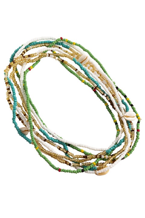 Set patru lanturi de talie, siraguri elastice de margelute colorate si scoici Multicolor