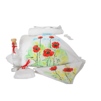 Set botez alb pictat 7 piese- Trusou biserica Maci- Odorul Mamei Set botez alb pictat 7 piese- Trusou biserica Maci- Odorul Mamei