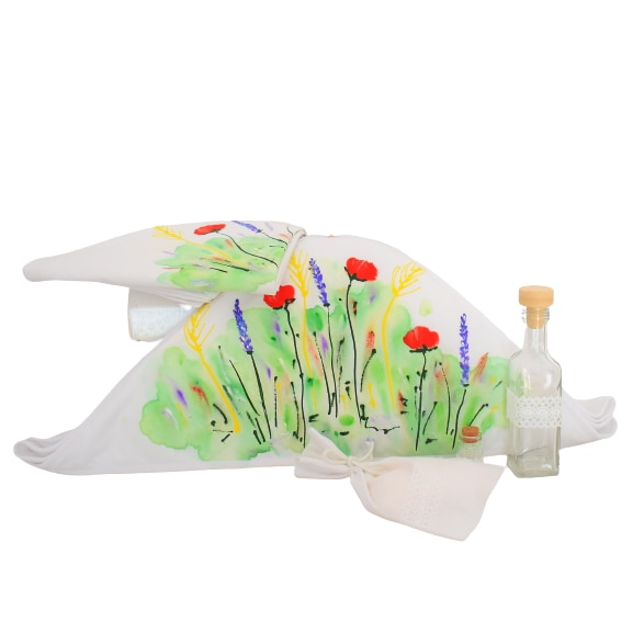 Set botez alb pictat 7 piese- Trusou biserica Flori de Camp- Odorul Mamei