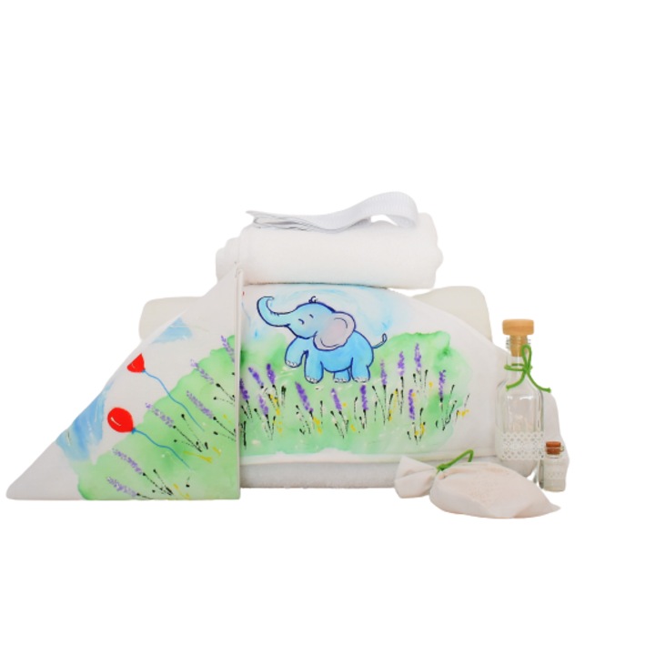 Set botez alb pictat 7 piese- Trusou biserica Elefantelul Albastru- Odorul Mamei