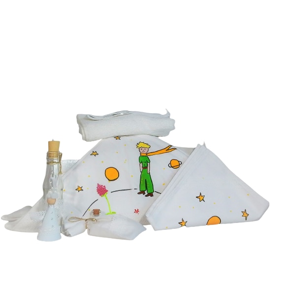 Set botez alb pictat 7 piese- Trusou biserica Micul Print- Odorul Mamei