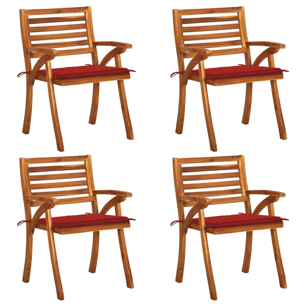 Set Scaune de gradina cu perne, 4 buc, maro/rosu lemn masiv de acacia 3075180