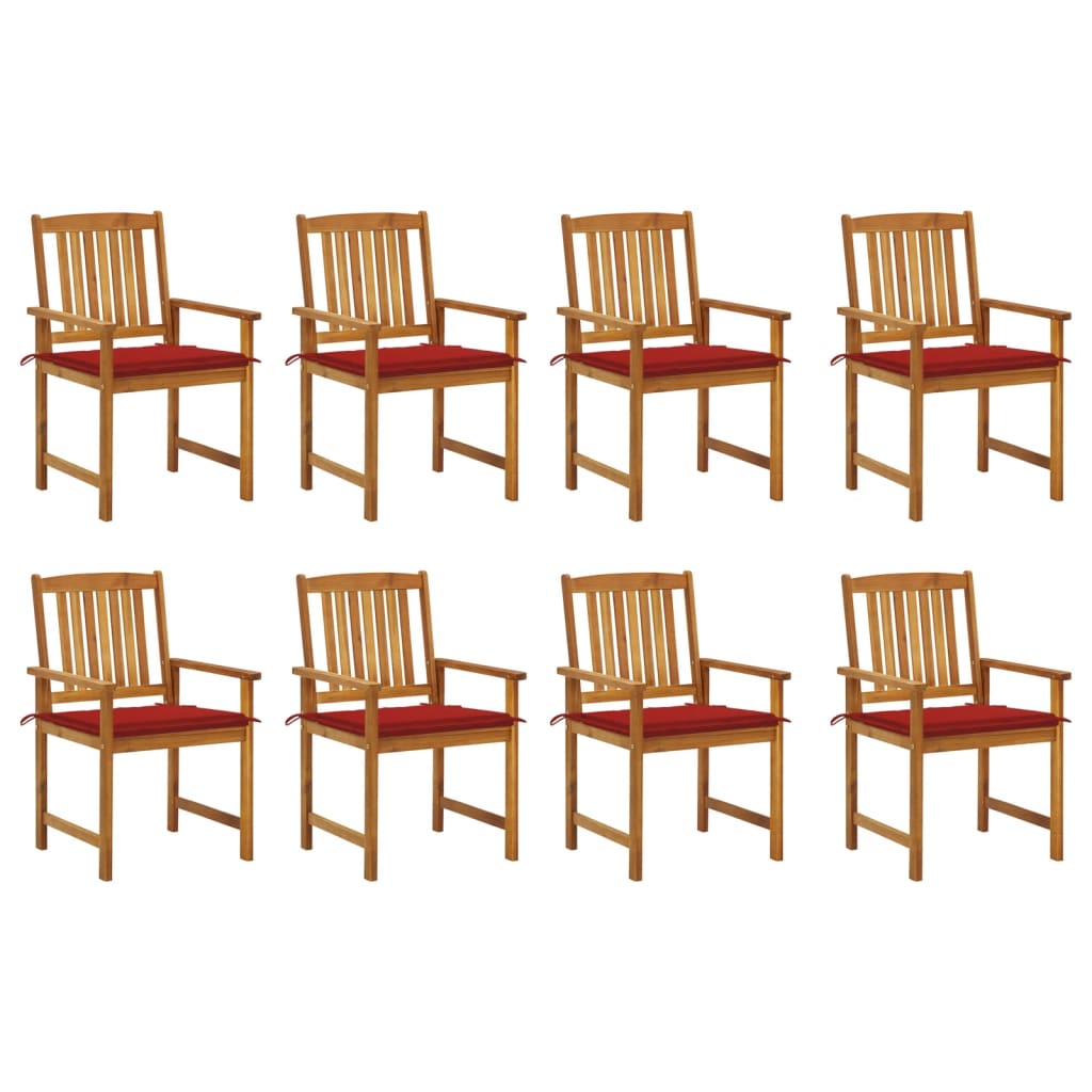 Set Scaune gradina cu perne, 8 buc lemn masiv de acacia maro/rosu 3078172 61 x 57 x 92 cm