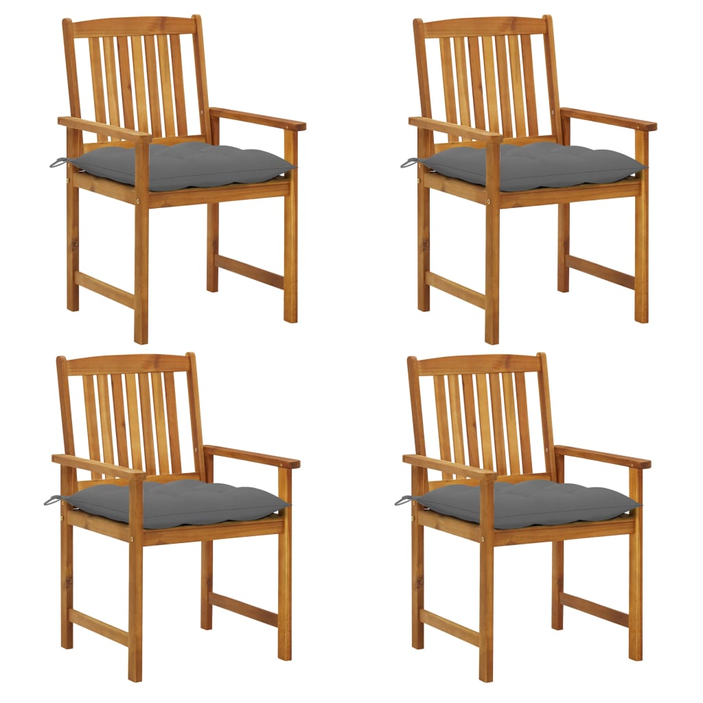 Set Scaune regizor cu perne, 4 buc, lemn masiv acacia maro/gri 3061200 61 x 57 x 92 cm