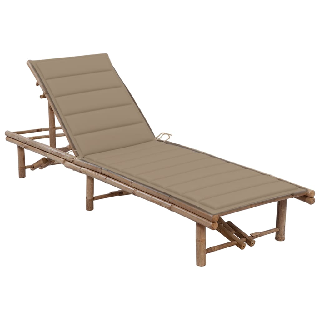 Set sezlong de gradina cu perna, bambus 3061635 200 x 65 x (30-87) cm