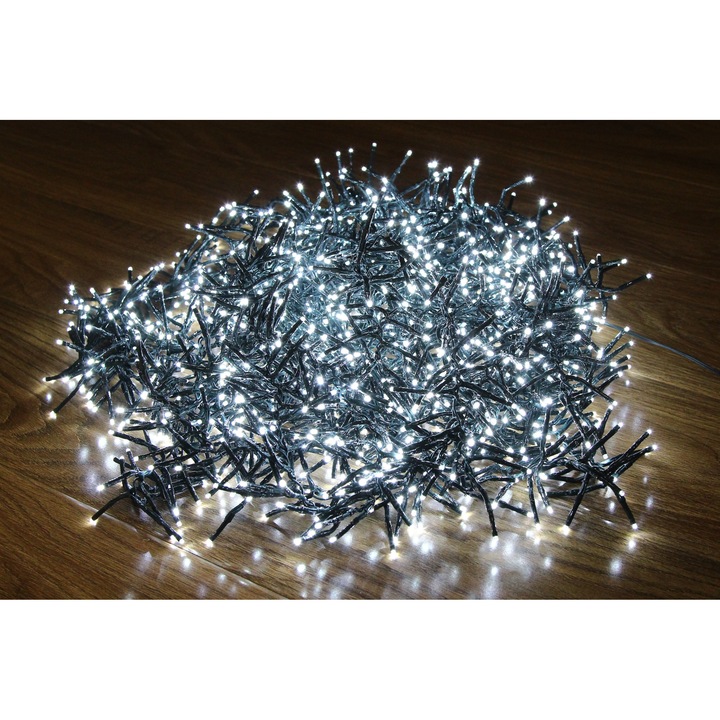 Instalatie brad Craciun, Hoff Cluster, 1512 LED-uri albe cu lumina rece, 11 m, controler, 8 functii cu memorie, interior / exterior