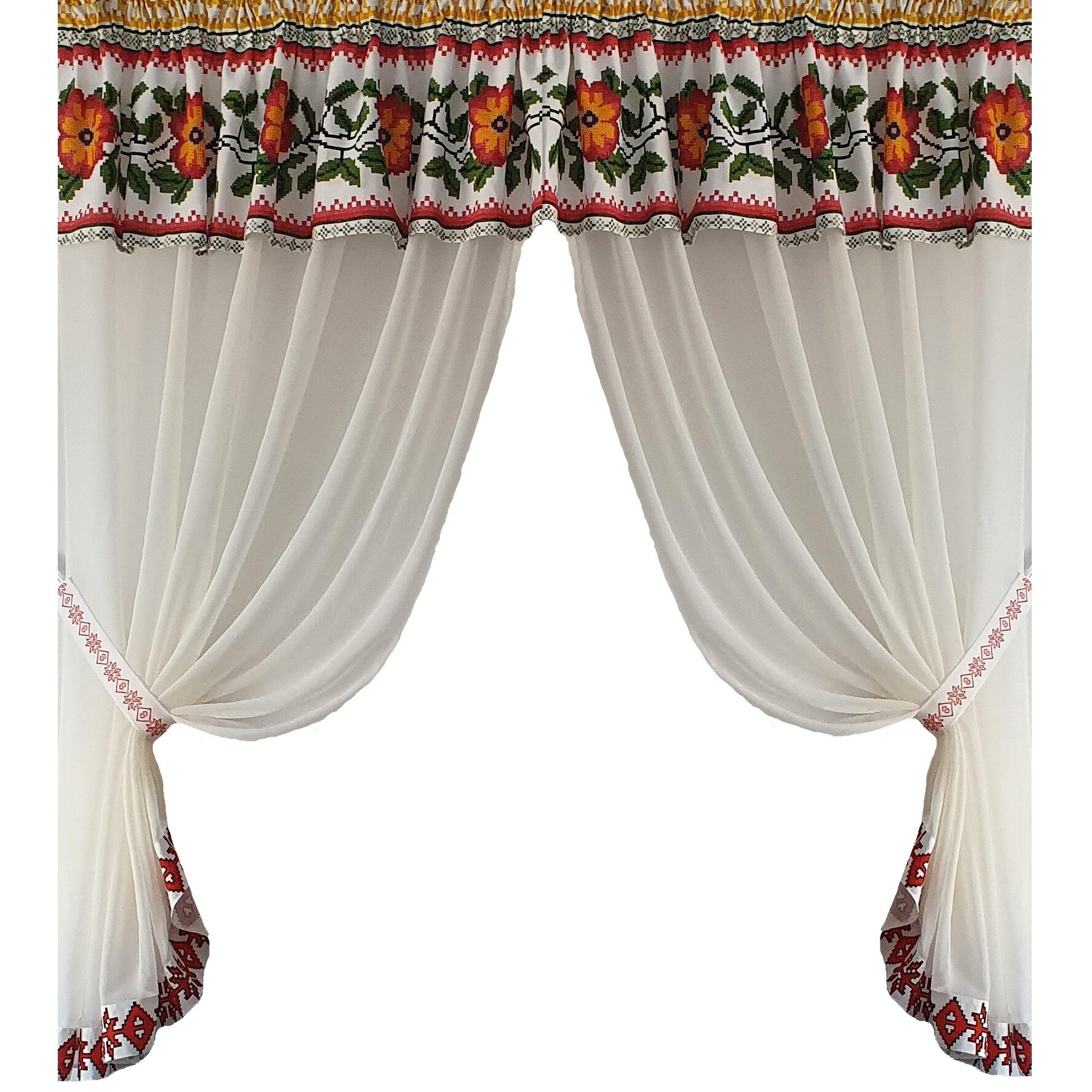 Perdea Decorint confectionata PT.119, Ivoiry, motive traditionale, 300 cm x 150 cm