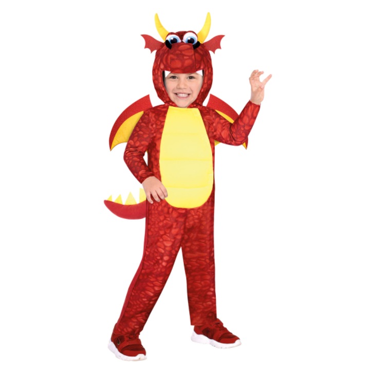 Costum copii carnaval copii Micul Dragon rosu, cu coada si aripi, rosu, 6-8 ani