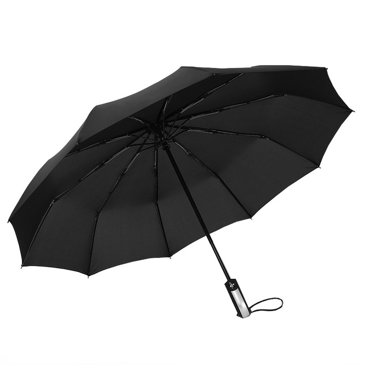 Umbrela pliabila femei/barbati, Portabil, Rezistenta vant, Negru