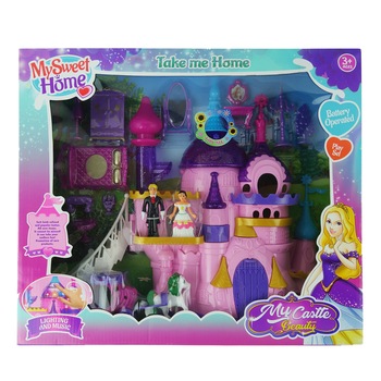 Castel My Sweet Home cu 2 figurine, caleasca, mobilier si accesorii, muzica si lumini Castel My Sweet Home cu 2 figurine, caleasca, mobilier si accesorii, muzica si lumini