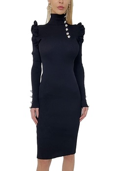 Rochie tricotata Quinn, midi, tip creion, Negru, S-M Rochie tricotata Quinn, midi, tip creion, Negru, S-M
