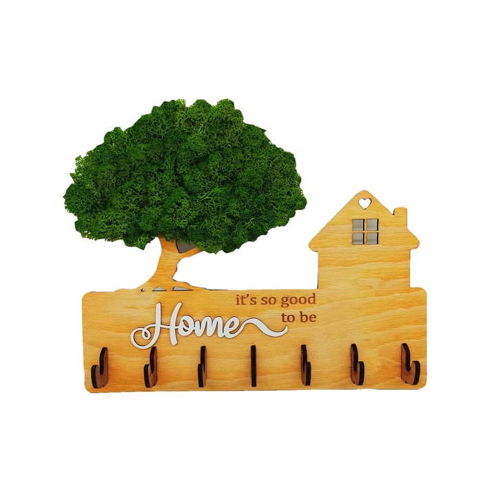 Casuta de chei decorata cu licheni, Lemn, 40x24 cm