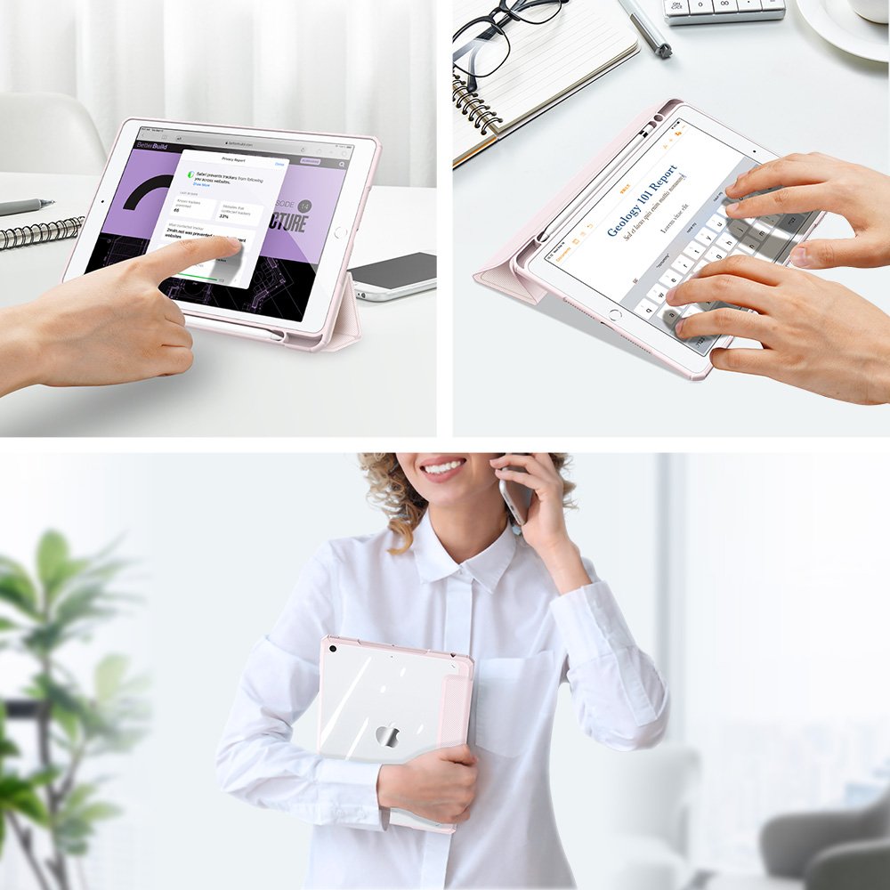 Husa inteligenta cu suport stylus DuxDucis, Toby, Pentru iPad 2019/2020/2021, 10.2", Roz