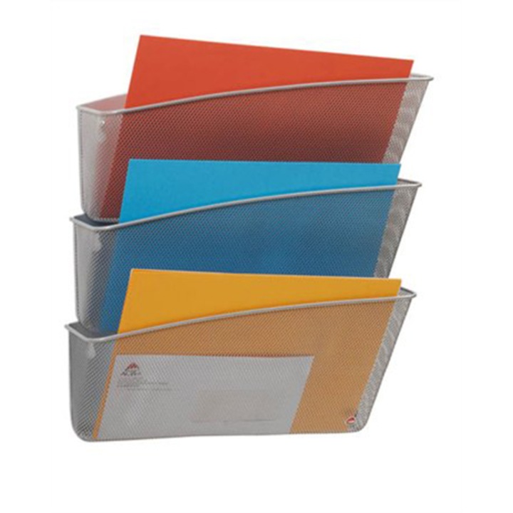 Alba fali fémhálós irattálca, 3 zsebes, ALBA, ezüst