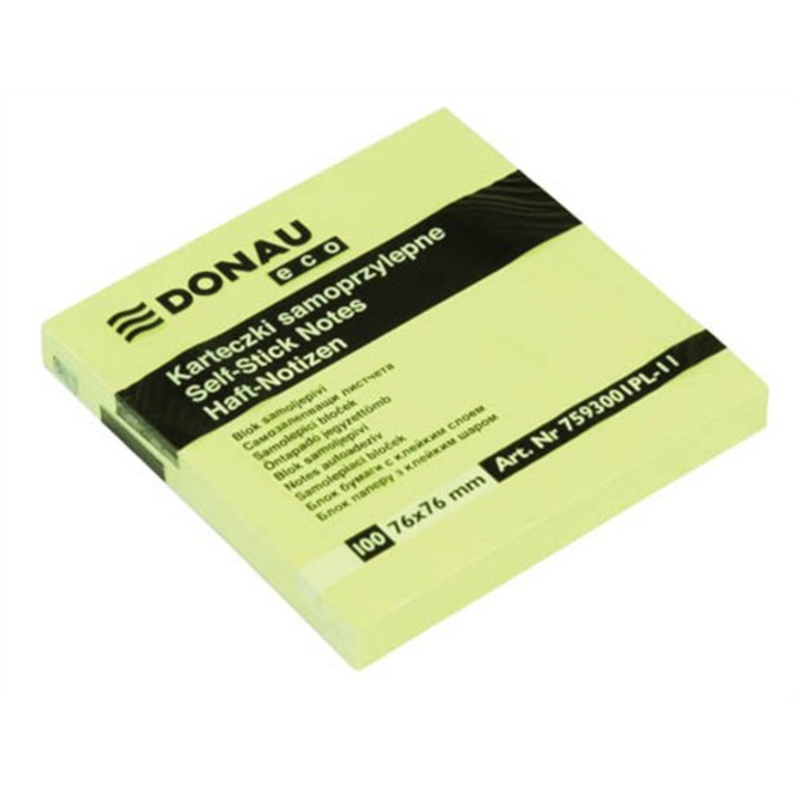 Notite adezive, Donau, ECO, 76x76mm, 100 coli, Galben