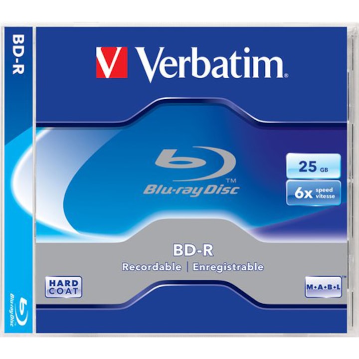 BD-R BluRay disc, Verbatim, 25GB, 6x, Alb