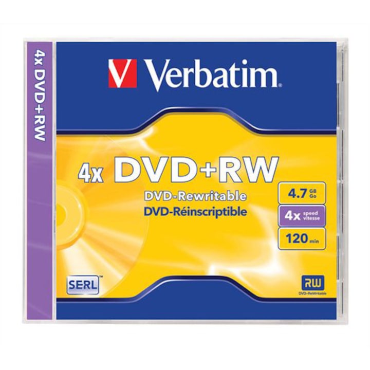 Verbatim DVD+RW lemez, újraírható, 4,7GB, 4x, normál tok