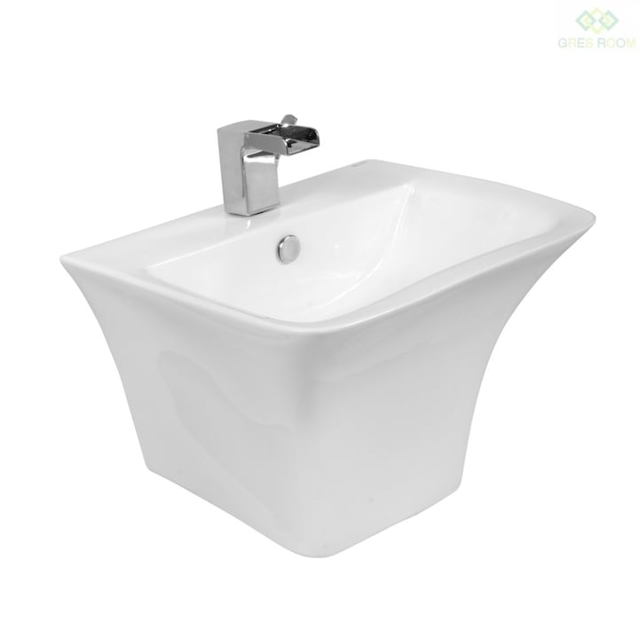 Lavoar suspendat cu semipicor inclus, square, ceramic, ROMSTAL, alb, 53x44 cm