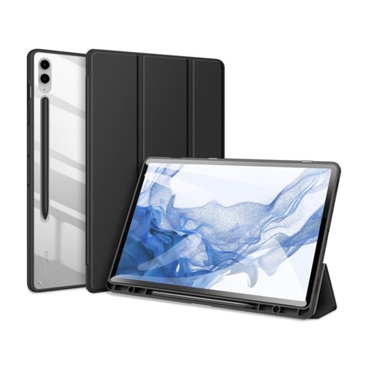 Tablet tok, kompatibilis, Samsung Galaxy Tab S9 FE Plus LTE (SM-X616) / Galaxy Tab S9 FE Plus WIFI (SM-X610) Dux ducis toby tok álló, bőr hatású (aktív flip, oldalra nyíló, trifold, asztali tartó, ceruza tartó) fekete, gyártói csomagolás