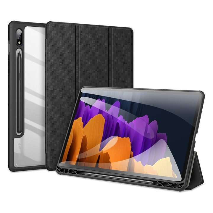Husa inteligenta cu suport stylus DuxDucis, Toby, Pentru Samsung Galaxy Tab S7, 11", Negru
