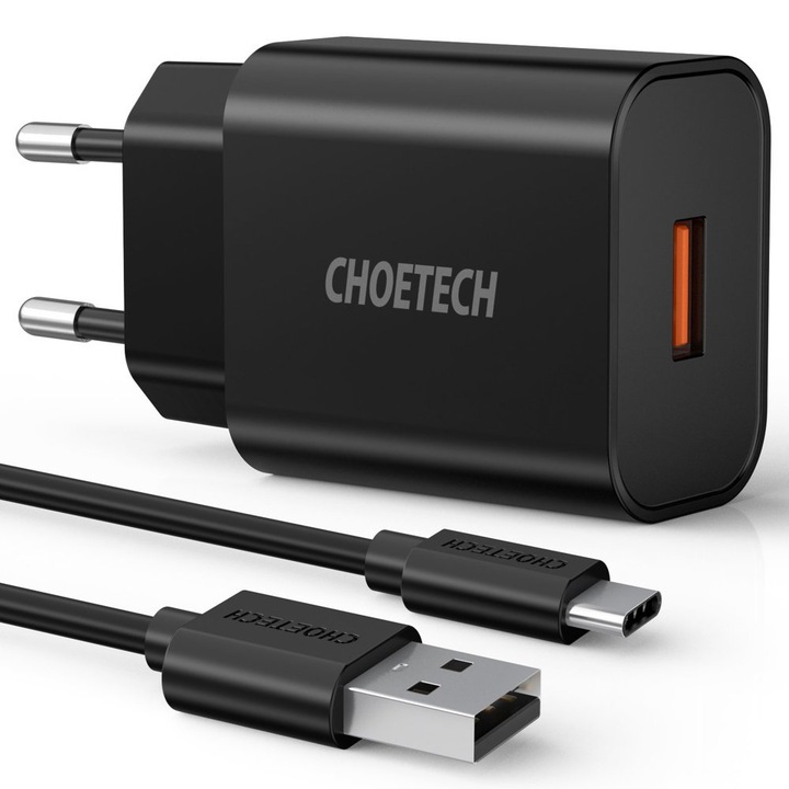 QuickCharge 3.0 18W 3A gyors hálózati töltő + 1m USB kábel, fekete