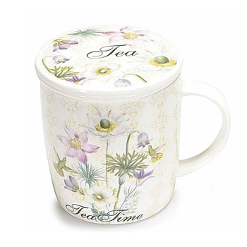 Cana cu capac si infuzor din ceramica alba Tea 9x10 cm Cana cu capac si infuzor din ceramica alba Tea 9x10 cm
