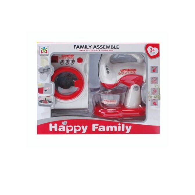 Set masina de spalat si mixer cu lumini si sunete pentru copii, alb/rosu