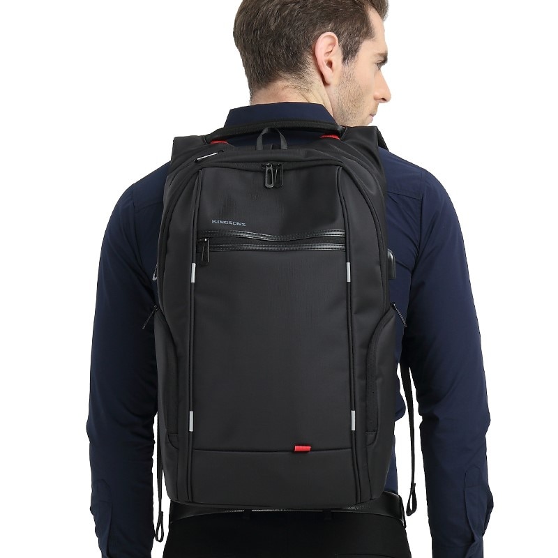 Rucsac laptop 15.6", cu port de incarcare USB si compartiment antisoc, Kingsons, 46x31x19 cm, Negru